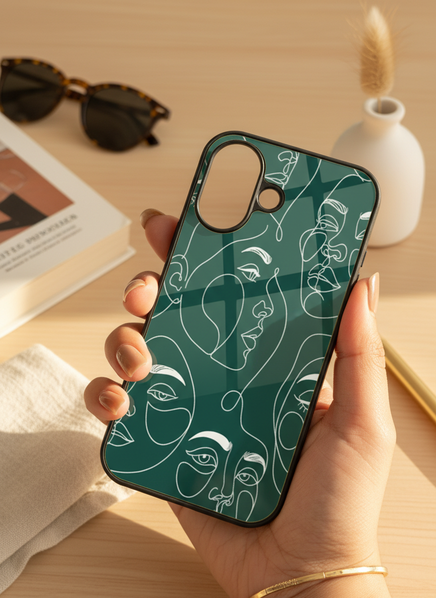 Line Art Lady  Premium Glass Back Cover For iPhone 11-17 Models