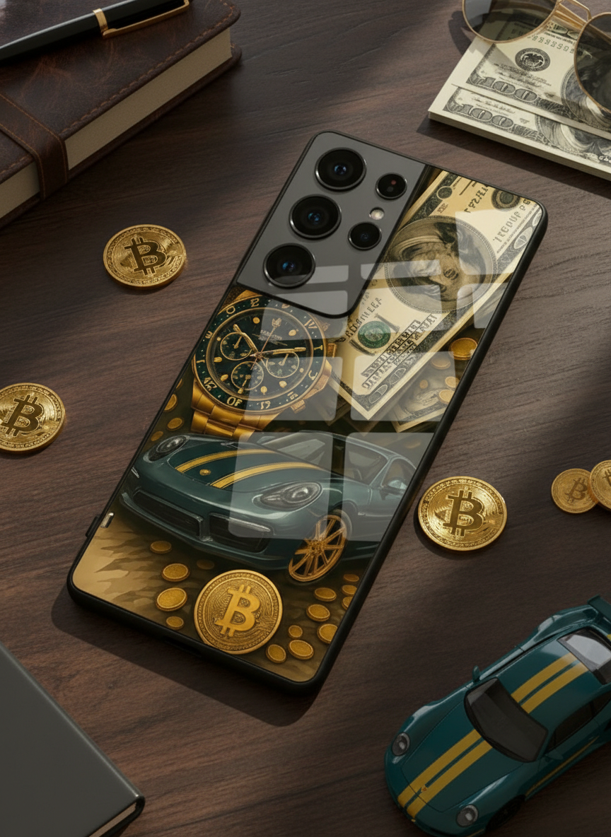 Crypto King Premium Glass Back Cover For Galaxy S, A, M & F Series