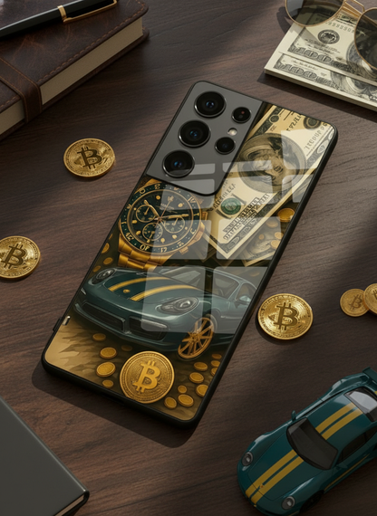 Crypto King Premium Glass Back Cover For Galaxy S, A, M & F Series