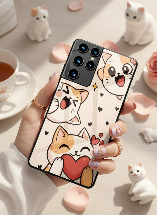 Kitty Love Premium Glass Back Cover For Galaxy S, A, M & F Series
