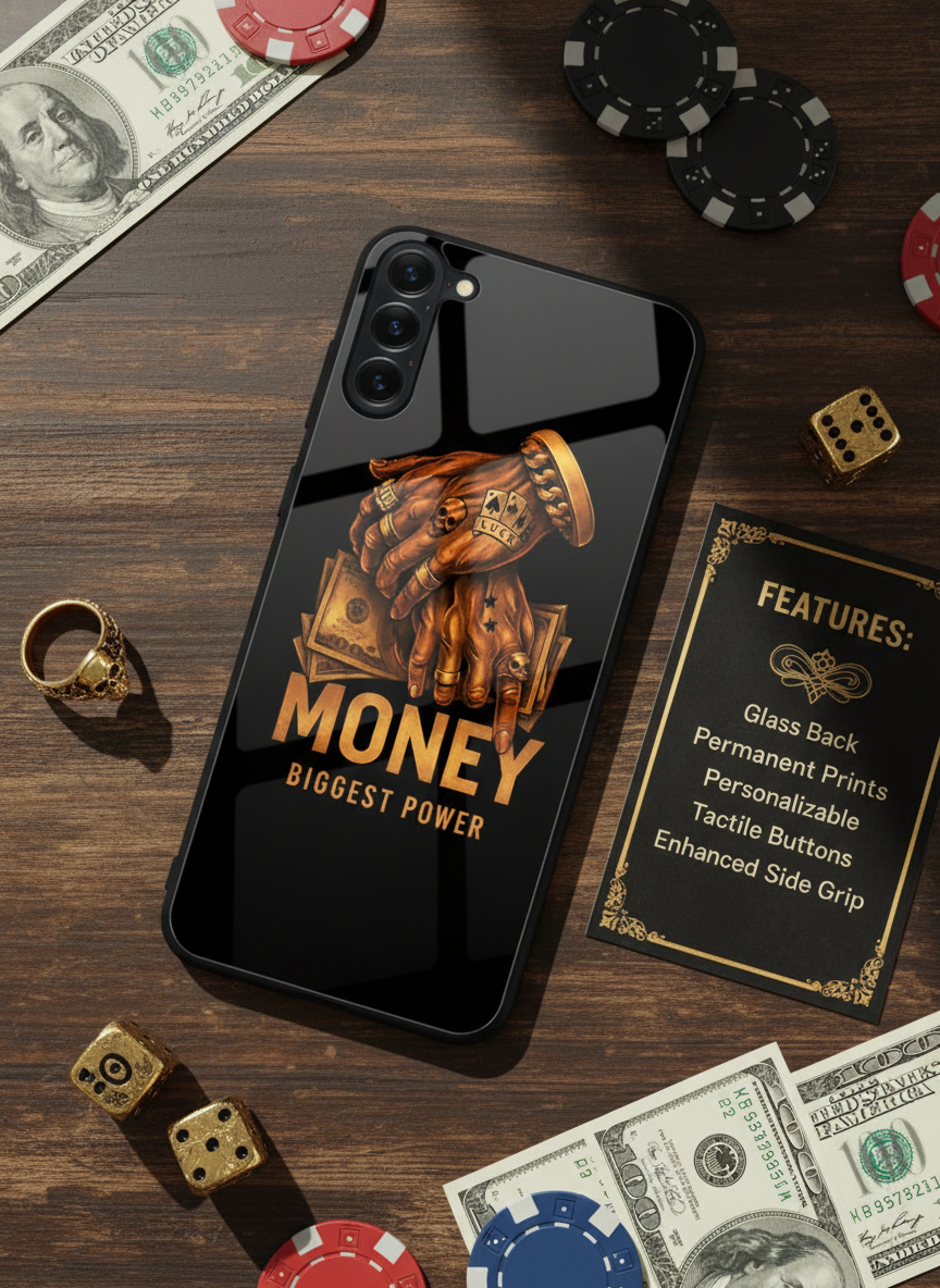 Cash Command Premium Glass Back Cover For Galaxy S, A, M & F Series
