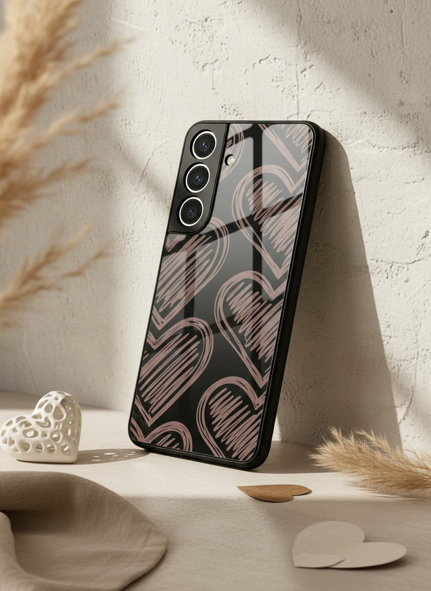 Heartlines Premium Glass Back Cover For Galaxy S, A, M & F Series