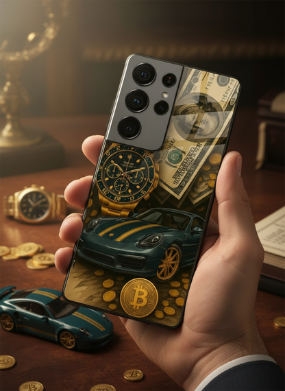 Crypto King Premium Glass Back Cover For Galaxy S, A, M & F Series
