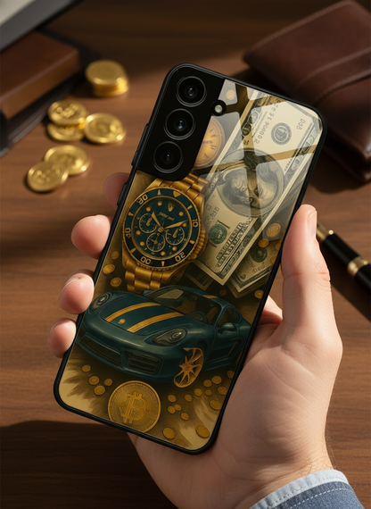 Crypto King Premium Glass Back Cover For Galaxy S, A, M & F Series
