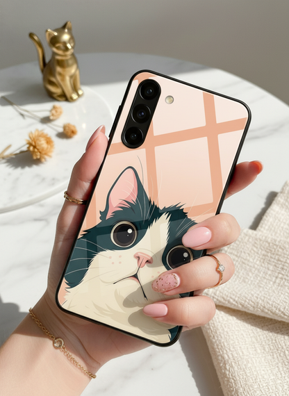 Dreamy Cat Premium Glass Back Cover For Galaxy S, A, M & F Series
