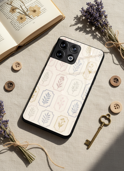 Floral Checks Premium Glass Back Cover For One Plus 13, 12, 11, 10, Nord Series
