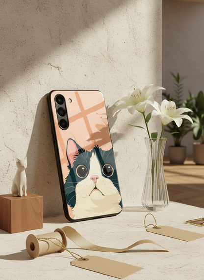 Dreamy Cat Premium Glass Back Cover For Galaxy S, A, M & F Series