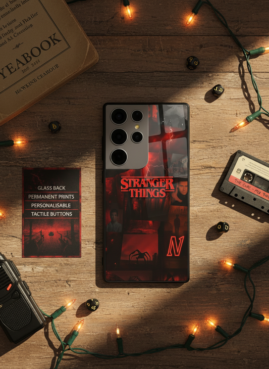 STRANGER THINGS- Red Realm Edit Premium Glass Back Cover For Galaxy S, A, M & F Series