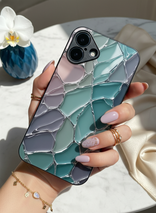Ocean Glaze Premium Glass Back Cover For iPhone 11-17 Models