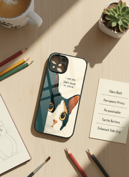 Sassy Cat Premium Glass Back Cover For iPhone 11-17 Models