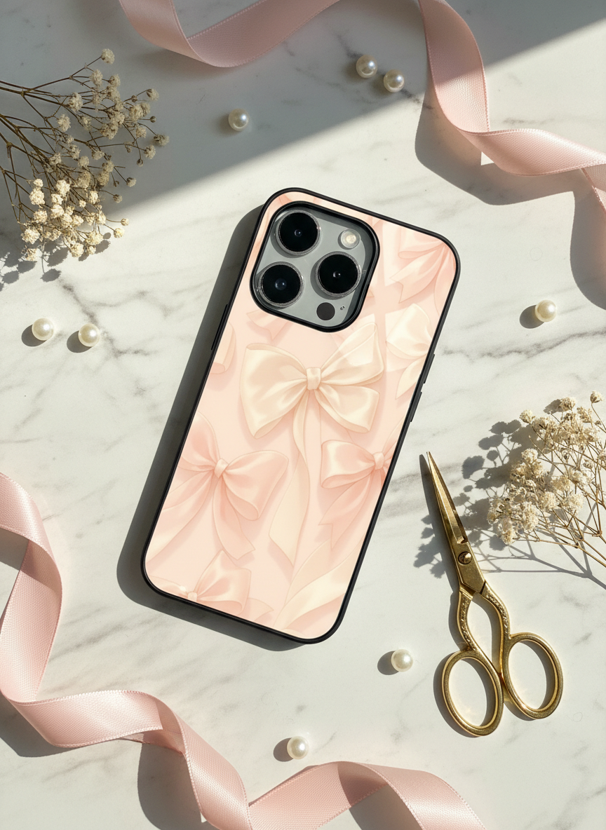 Silky Bows Sketch Premium Glass Back Cover For iPhone 11-17 Models