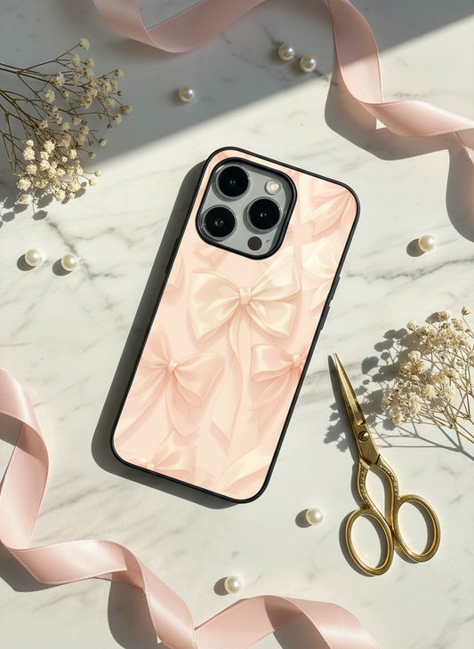 Silky Bows Sketch Premium Glass Back Cover For iPhone 11-17 Models