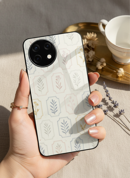 Floral Checks Premium Glass Back Cover For One Plus 13, 12, 11, 10, Nord Series
