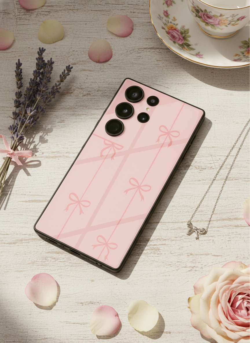 Bows Stripes Premium Glass Back Cover For Galaxy S, A, M & F Series