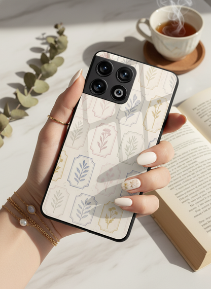 Floral Checks Premium Glass Back Cover For One Plus 13, 12, 11, 10, Nord Series
