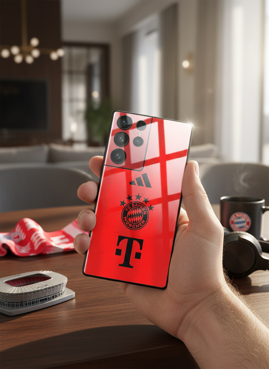 red armour Premium Glass Back Cover For Galaxy S, A, M & F Series