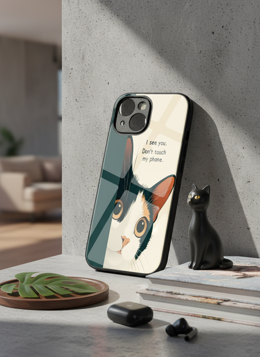 Sassy Cat Premium Glass Back Cover For iPhone 11-17 Models