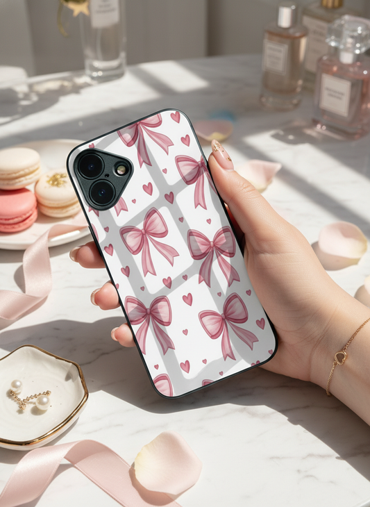Bow Bliss Premium Glass Back Cover For iPhone 11-17 Models