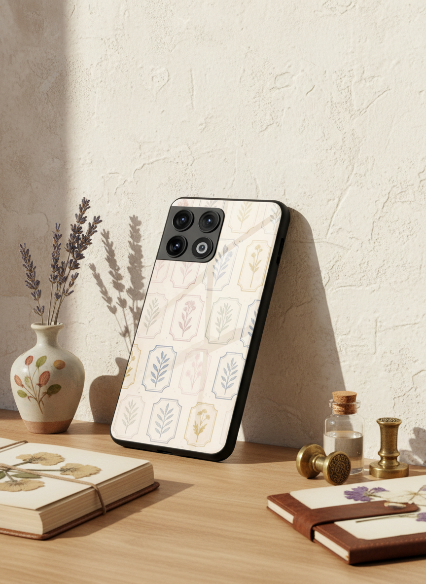 Floral Checks Premium Glass Back Cover For One Plus 13, 12, 11, 10, Nord Series