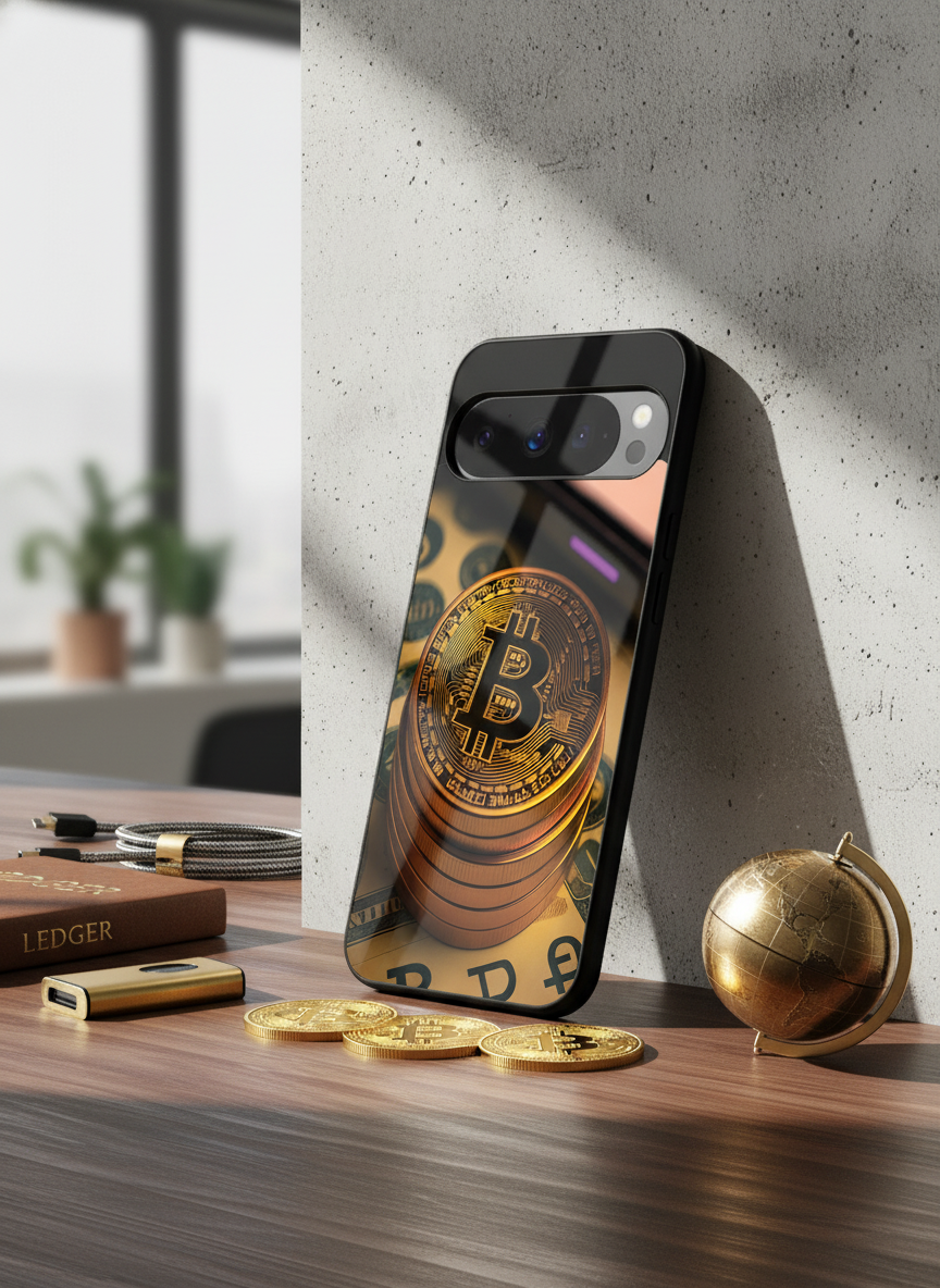 Bitcoin Blaze Premium Glass Back Cover For Google Pixel 7,8,9,10 Series