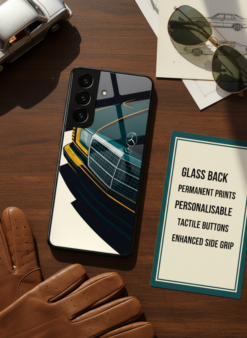Minimal Car Sketch Premium Glass Back Cover For Galaxy S, A, M & F Series