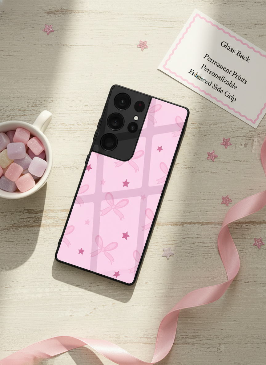 Sparkling Bows Premium Glass Back Cover For Galaxy S, A, M & F Series