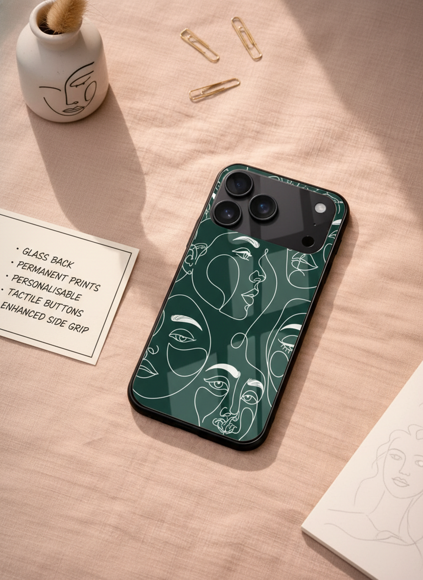 Line Art Lady  Premium Glass Back Cover For iPhone 11-17 Models