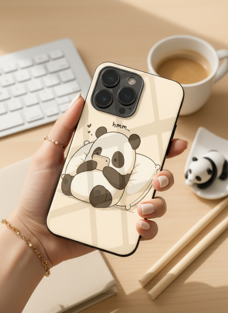 Hmm Panda Premium Glass Back Cover For iPhone 11-17 Models