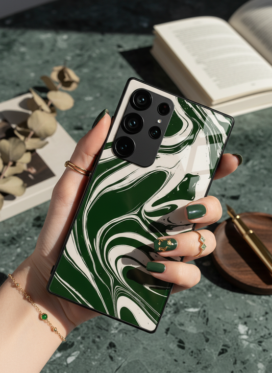 Grassy Marble Premium Glass Back Cover For Galaxy S, A, M & F Series