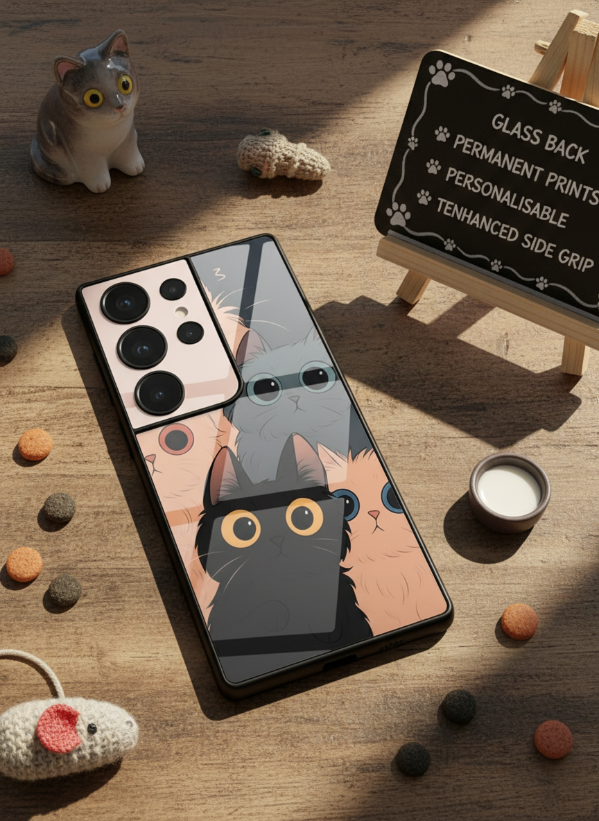Kitty Mania  Premium Glass Back Cover For Galaxy S, A, M & F Series