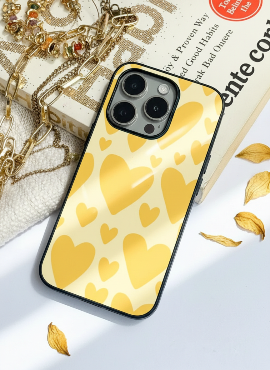 Golden Glow Premium Glass Back Cover For iPhone 11-17 Models