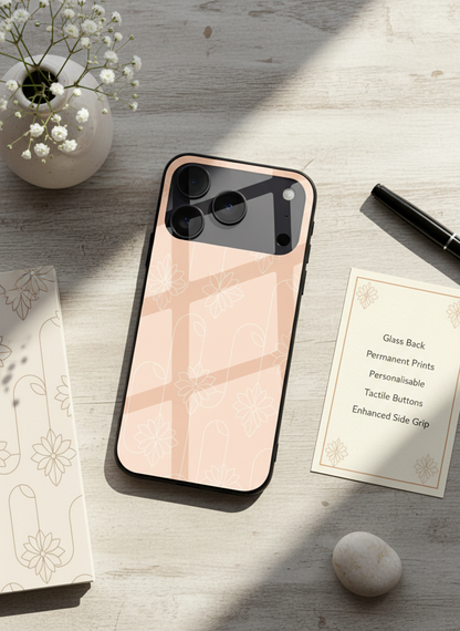 Floral Minimal Line Pattern Premium Glass Back Cover For iPhone 11-17 Models