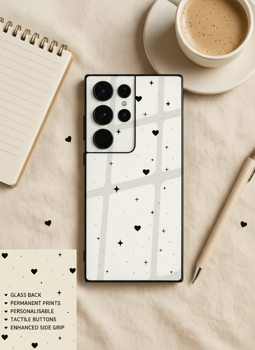 Minimal Love Premium Glass Back Cover For Galaxy S, A, M & F Series