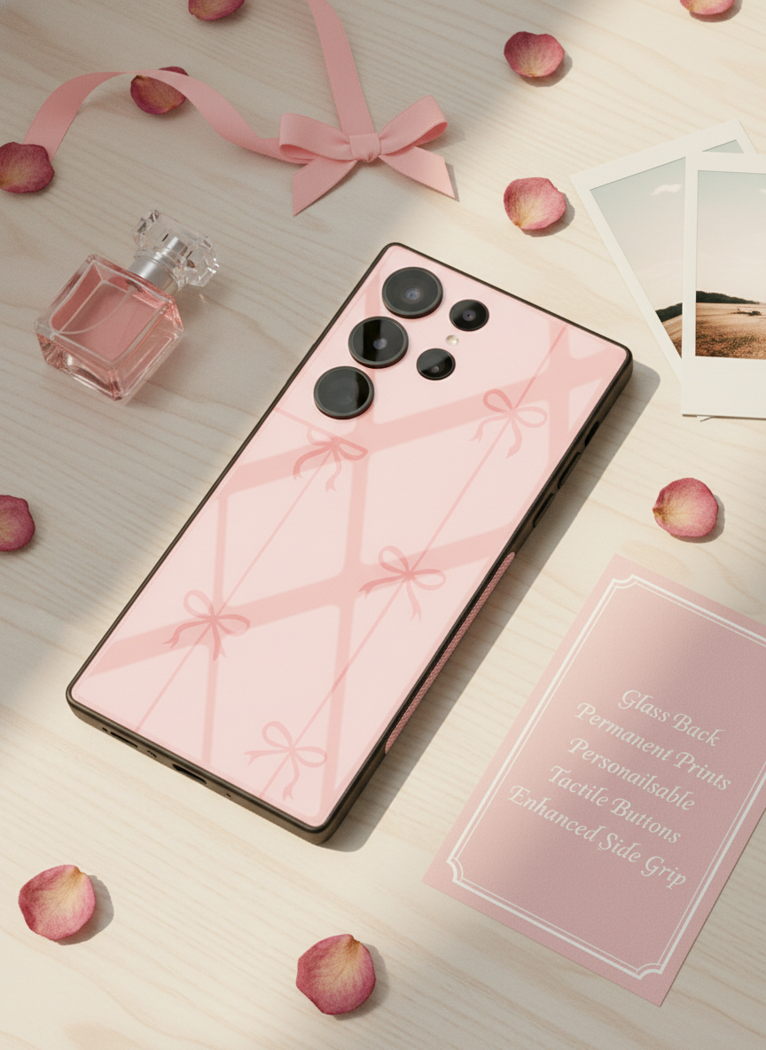 Bows Stripes Premium Glass Back Cover For Galaxy S, A, M & F Series