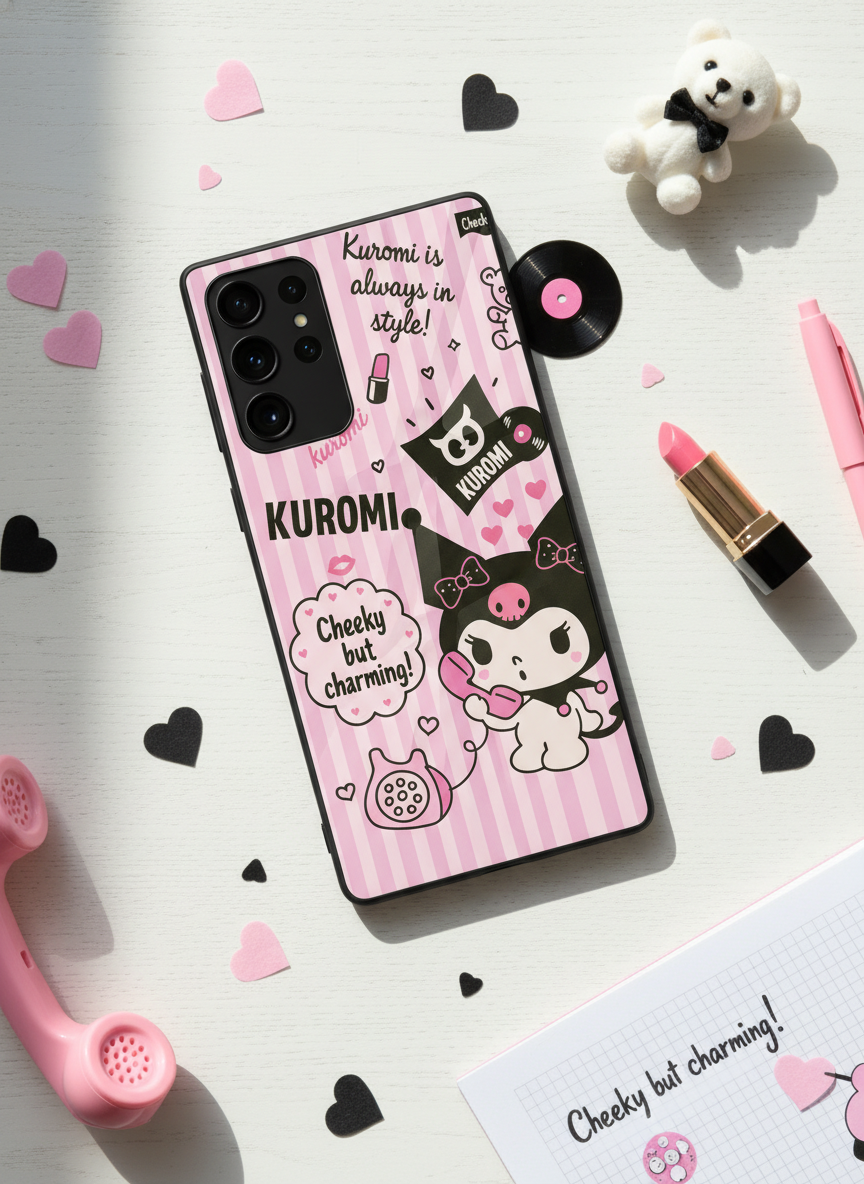 Kuromi Cat Premium Glass Back Cover For Galaxy S, A, M & F Series
