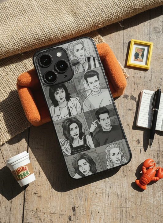 FRIENDS Black & Frame Premium Glass Back Cover For iPhone 11-17 Models