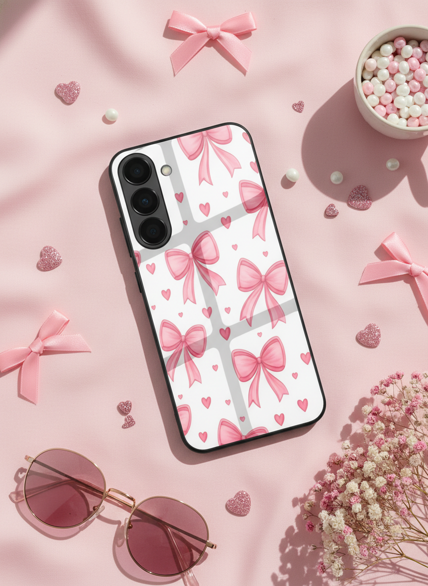 Bow Bliss Premium Glass Back Cover For Galaxy S, A, M & F Series