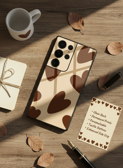 Chocolate Hearts  Premium Glass Back Cover For Galaxy S, A, M & F Series
