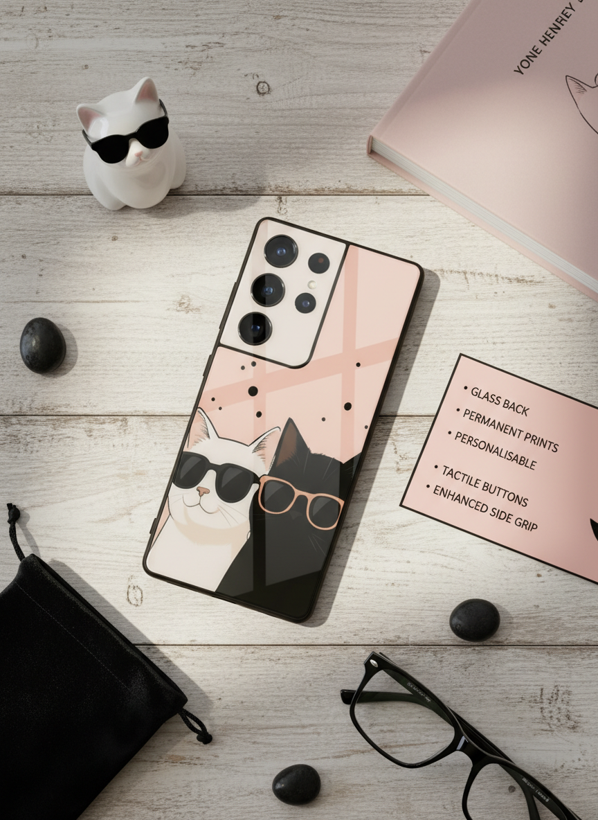 Cool Cats Premium Glass Back Cover For Galaxy S, A, M & F Series