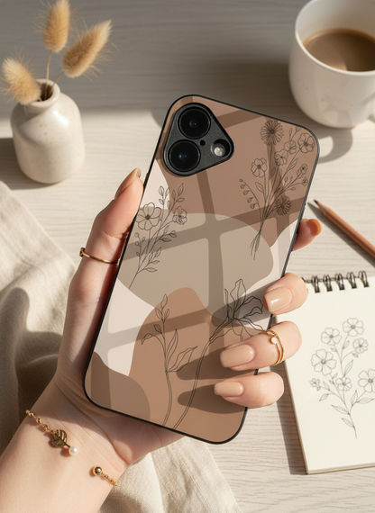 Earthy Petals Premium Glass Back Cover For iPhone 11-17 Models