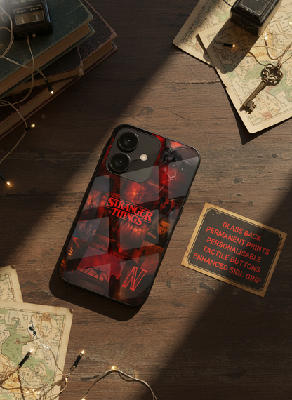 STRANGER THINGS- Red Realm Edit Premium Glass Back Cover For iPhone 11-17 Models