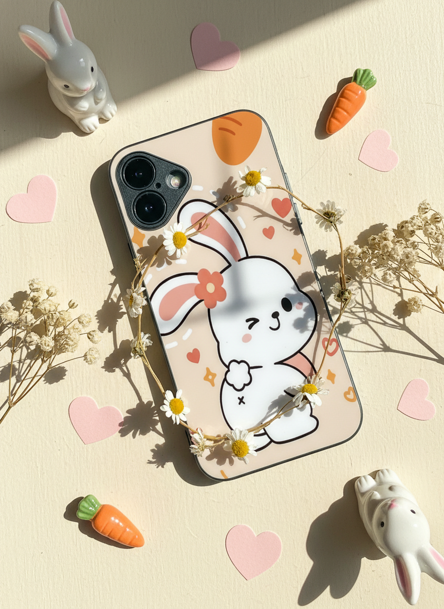 Bunny Pooh Premium Glass Back Cover For iPhone 11-17 Models