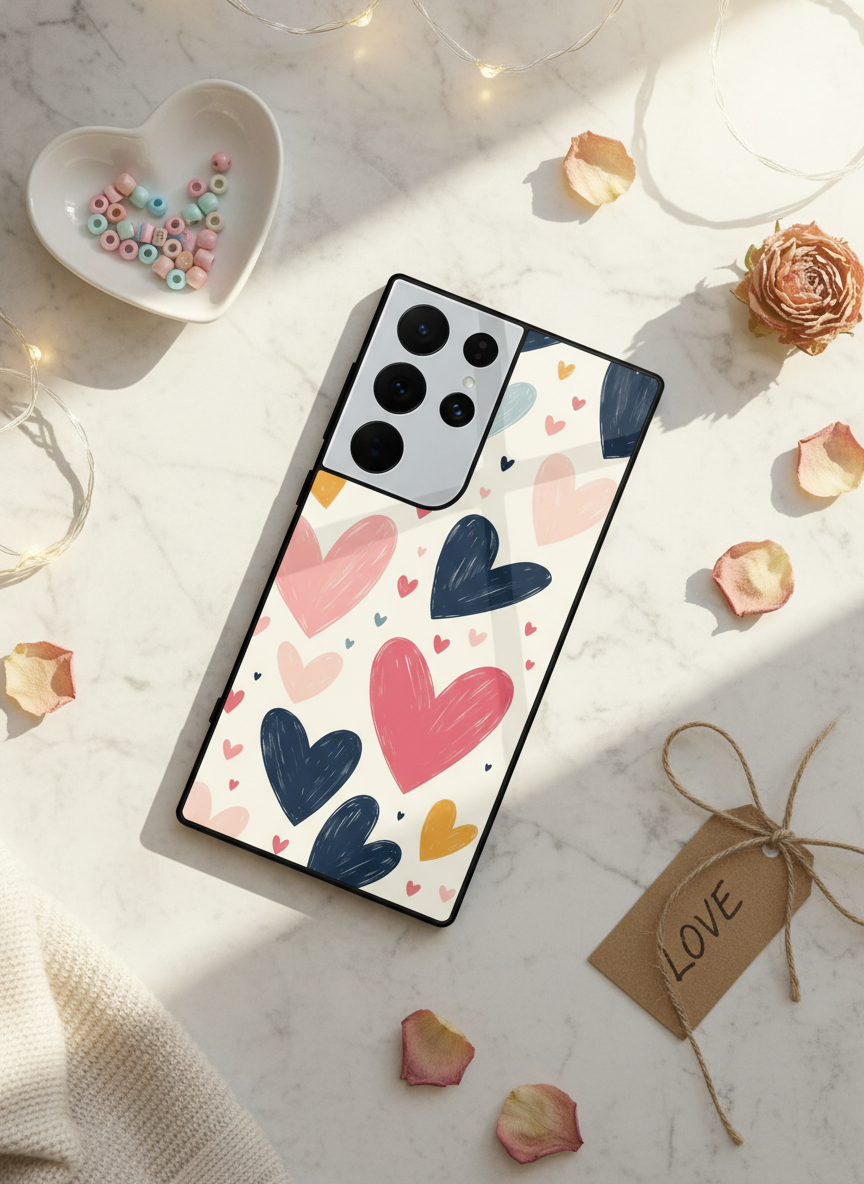 Painted Love Premium Glass Back Cover For Galaxy S, A, M & F Series