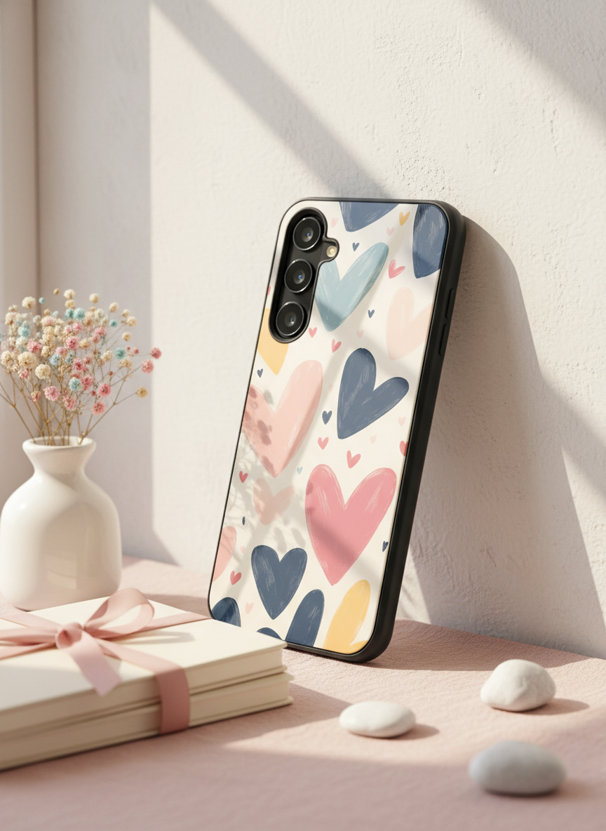 Painted Love Premium Glass Back Cover For Galaxy S, A, M & F Series