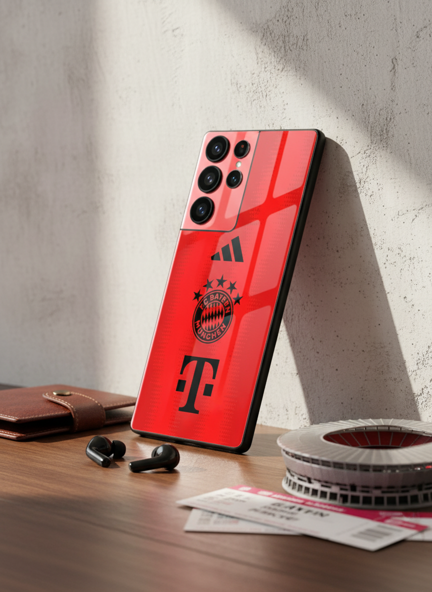 red armour Premium Glass Back Cover For Galaxy S, A, M & F Series