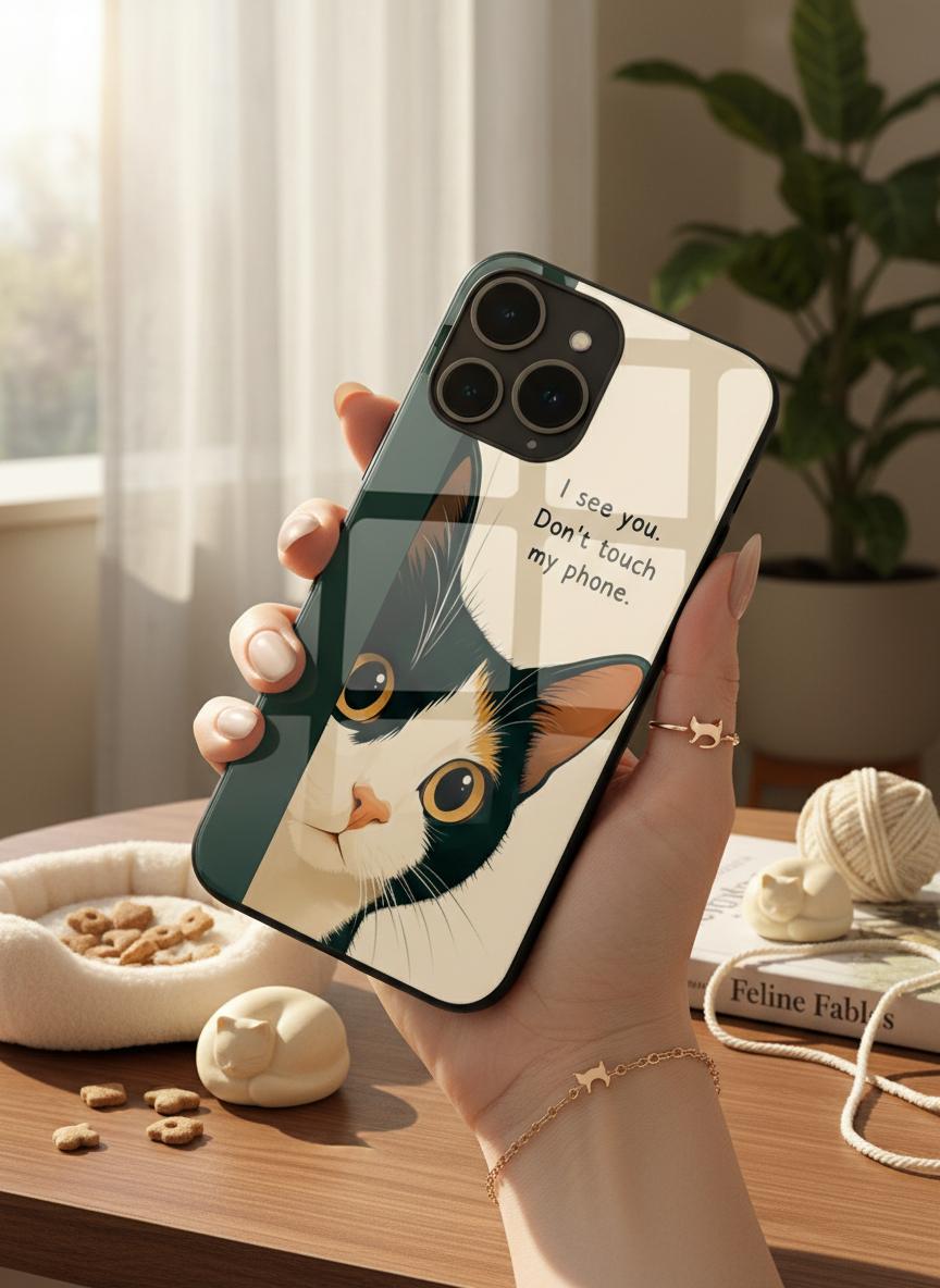 Sassy Cat Premium Glass Back Cover For iPhone 11-17 Models
