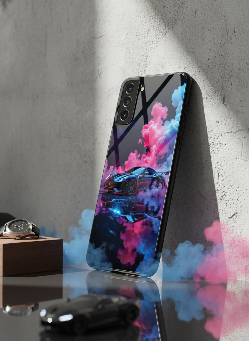 Smoke Racer Premium Glass Back Cover For Galaxy S, A, M & F Series