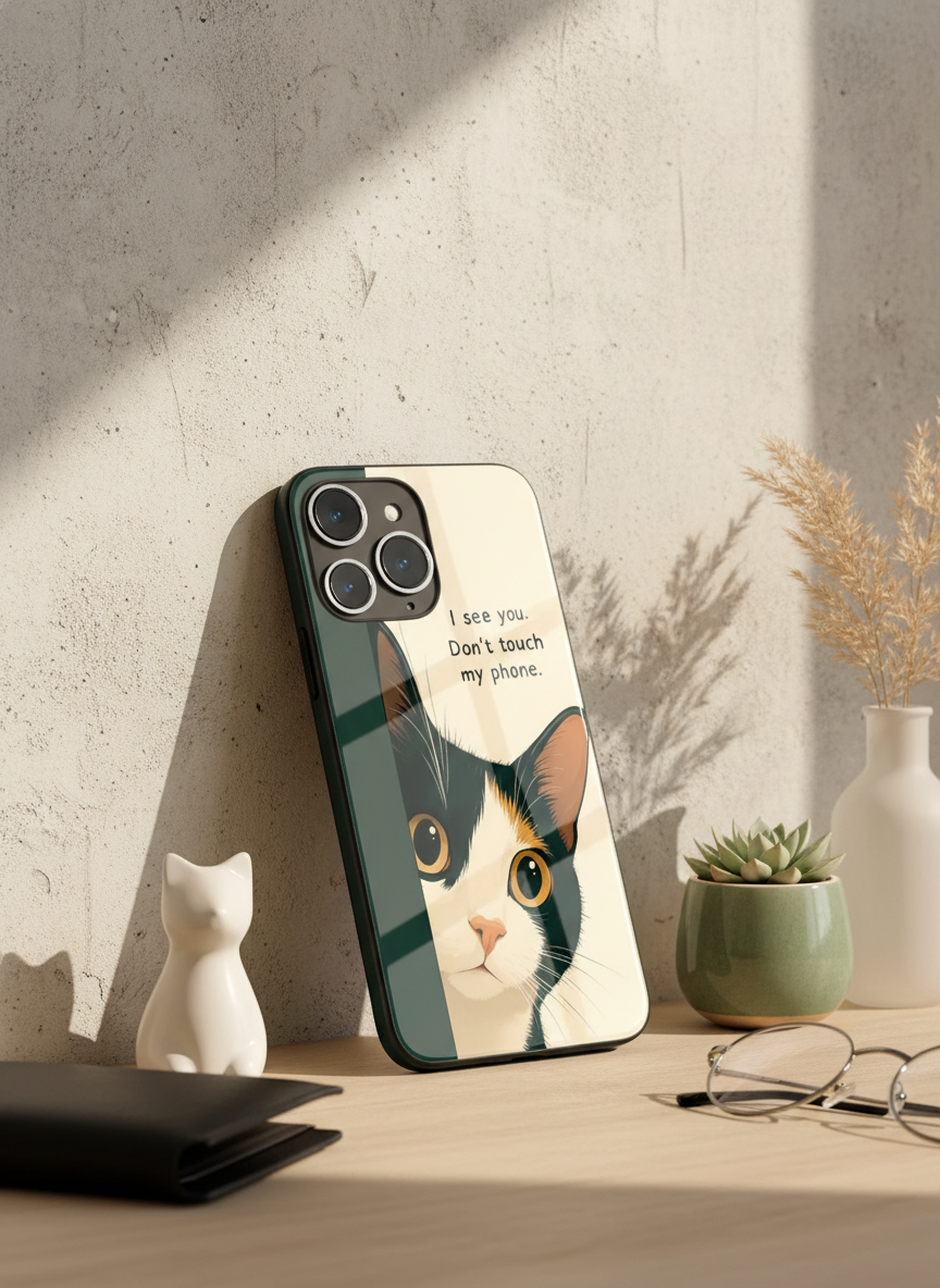 Sassy Cat Premium Glass Back Cover For iPhone 11-17 Models