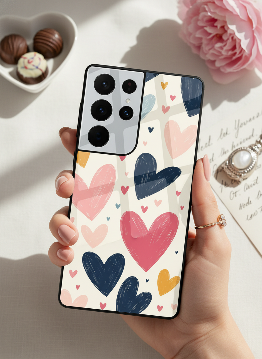 Painted Love Premium Glass Back Cover For Galaxy S, A, M & F Series