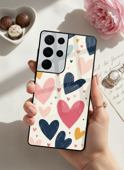 Painted Love Premium Glass Back Cover For Galaxy S, A, M & F Series